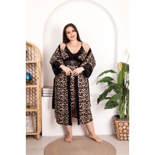 Umestyle Big Lingerie& Homewear Leopart Desenli 2'li Sabahlıklı Gecelik