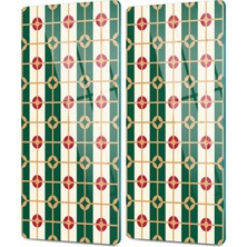 Decovetro Cam Kahve Sofra Sunum Tablası 2'li Set Yeşil Beyaz Geometrik Desenli 30 x 15 cm