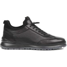 Erkek Siyah Bağcıklı Deri Sneaker