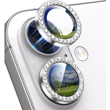 (Taşlı) iPhone 17 Uyumlu Beyaz Taşlı Çerçeveli Kamera Lens Koruyucu