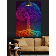 Kökleri Geniş Renkli Hayat Ağacı Dekoratif Kanvas - Mdf Ahşap Tablo