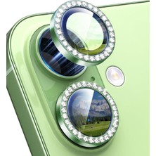 (Taşlı) iPhone 17 Uyumlu Taşlı Yeşil Çerçeveli Kamera Lens Koruyucu