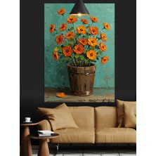 Saksı Içinde Canlı Turuncu Papatya Çiçekleri Dekoratif Kanvas - Mdf Ahşap Tablo