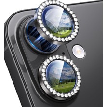 (Taşlı) iPhone 17 Uyumlu Taşlı Siyah Çerçeveli Kamera Lens Koruyucu