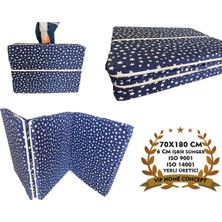 Katlanır Kamp Yatağı Çadır Yatağı Sünger Yatak Fermuarlı 70X180 cm 6 cm Lacivert Yıldız