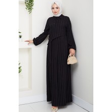 Çapraz Bağlamalı Bürümcük Elbise 1617 - Siyah