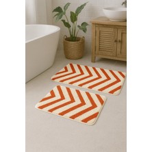 Marta Banyo Paspas Seti 2’li 60X100 & 60X50 cm – Kaymaz Doğal Lateks Taban Yumuşak Kemik Turuncu Renk Geometrik Desenli