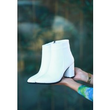 Biya Beyaz Cilt Topuklu Bot - Lisinya