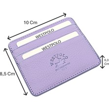 Westpolo Unisex Süper Slim Para Bölmeli Hakiki Deri Ince Kartlık Cüzdan 6 Bölmeli - Lila