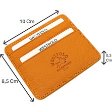 Westpolo Unisex Süper Slim Para Bölmeli Hakiki Deri Ince Kartlık Cüzdan 6 Bölmeli - Hardal