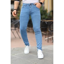 Erkek Jeans Slim Fit Likralı Denim Buz Mavi Kot Pantolon