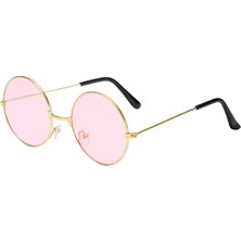 Yuvarlak Cam John Lennon Tarzı Hippi Gold Çerçeveli Pembe Gözlük - Lisinya