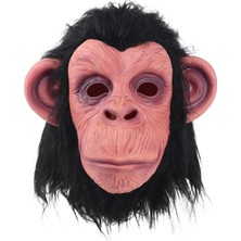 Siyah Saçlı Kafaya Tam Geçmeli Lateks Şempanze Maskesi - Lateks Maymun Orangutan Goril Maske Et Maske - Lisinya