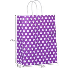 32*41*12 Mor Puantiyeli Saplı Kağıt Çanta 24 Adet