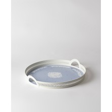 Madame Coco Karite Yuvarlak Örgü Tepsi - Mavi/beyaz