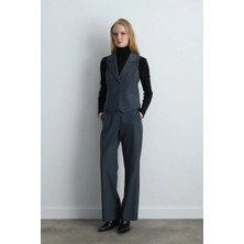 Gusto Bele Oturan Kumaş Yelek - Lacivert