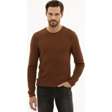Pierre Cardin Erkek Kahverengi Slim Fit Bisiklet Yaka Triko Kazak 50230097-VR029