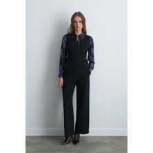 Gusto Anka Koleksiyonu Yünlü Silik Çizgi Pantolon - Lacivert