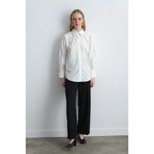 Gusto Nakışlı Koton Gömlek - Beyaz