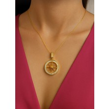 Çelik Kararma Yapmaz Zirkon Taşlı Pusula Model Kolye