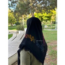 Siyah Baskılı Pamuklu Püsküllü Eşarp Yazma – Günlük ve Çeyizlik Yazma Başörtüsü