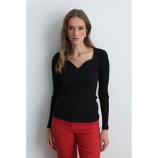 Gusto Kalp Yaka Pamuk Bluz - Siyah