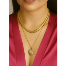 Çelik 1.sınıf Çelik Kararma Yapmaz Gold Kalp Figürlü Taşlı Kolye