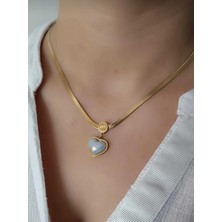 Çelik 1.sınıf Çelik Kararma Yapmaz Inci Taşlı Kalp Figürlü Kolye