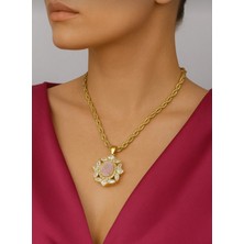 Çelik Oval Taşlı Zirkon Detaylı Uzun Zincirli Şık Zarif Kadın Kolye