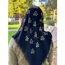 Siyah Baskılı Pamuklu Püsküllü Eşarp Yazma – Günlük ve Çeyizlik Yazma Başörtüsü