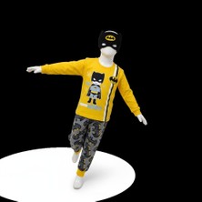Çocuklar Için Göz Maskeli Karakter Baskılı %100 Pamuk  3 Lü Pijama Takımları
