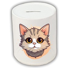 Sevimli Kedi Baskılı Kumbara - Seramik Para Biriktirme Kumbarası