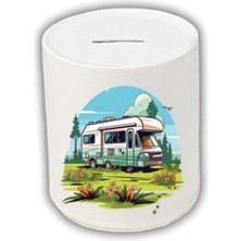 Doğada Karavan Baskılı Kumbara - Seramik Para Biriktirme Kumbarası