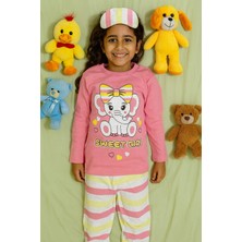 Çocuklar Için Göz Maskeli Karakter Baskılı %100 Pamuk  3 Lü Pijama Takımları