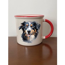 Sevimli Köpekli Kırmızı Ağızlı Kupa Bardak Sevgiliye Hediye - Seramik Çay, Kahve Hediyelik Bardağı