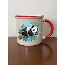 Pandalı Kırmızı Ağızlı Kupa Bardak Sevgiliye Hediye - Seramik Çay, Kahve Hediyelik Bardağı