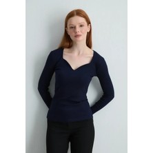 Gusto Kalp Yaka Pamuk Bluz - Lacivert