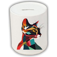 Modern Kedi Baskılı Kumbara - Seramik Para Biriktirme Kumbarası