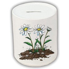 Toprakta Papatya Baskılı Kumbara - Seramik Para Biriktirme Kumbarası