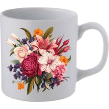 Çiçekli Beyaz Kupa Bardak Sevgiliye Hediye - Seramik Çay, Kahve Hediyelik Bardağı