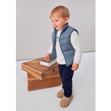 Mayoral 1-4 Yaş Erkek Bebek 3’lü Takım – Mavi Cepli Şişme Yelek, Baskılı Sweat ve Lacivert Şardonlu Eşofman