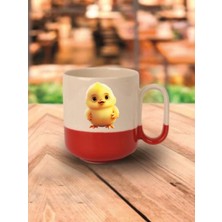 Sevimli Civcivli Kırmızı Tabanlı Kupa Bardak Sevgiliye Hediye - Seramik Çay, Kahve Hediyelik Bardağı