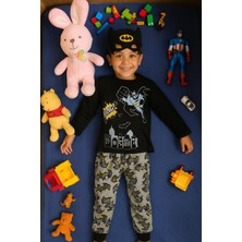 Çocuklar Için Göz Maskeli Karakter Baskılı %100 Pamuk  3 Lü Pijama Takımları