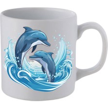 Yunuslar Baskılı Beyaz Kupa Bardak Sevgiliye Hediye - Seramik Çay, Kahve Hediyelik Bardağı