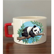 Dalda Uyuyan Panda Baskılı Fincan Kupa Bardak Hediyelik Eşya - Seramik Çay, Kahve Hediye Bardağı