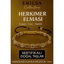 Sertifikalı Doğal Terahertz - Herkimer Elması Taşı Bileklik 4x4 mm - Arınma ve Işık Taşı