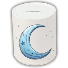 Mavi Ay Baskılı Kumbara - Seramik Para Biriktirme Kumbarası