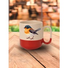 Tatlı Kuşlu Kırmızı Tabanlı Kupa Bardak Sevgiliye Hediye - Seramik Çay, Kahve Hediyelik Bardağı