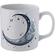 Gri Ay Baskılı Beyaz Kupa Bardak Sevgiliye Hediye - Seramik Çay, Kahve Hediyelik Bardağı