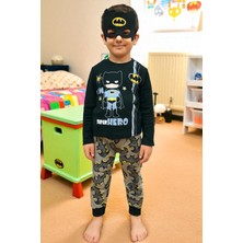 Çocuklar Için Göz Maskeli Karakter Baskılı %100 Pamuk  3 Lü Pijama Takımları